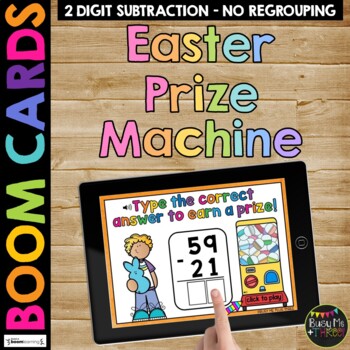 Preview of Easter Activities Two Digit Subtraction Boom Cards™ Math with No Regrouping