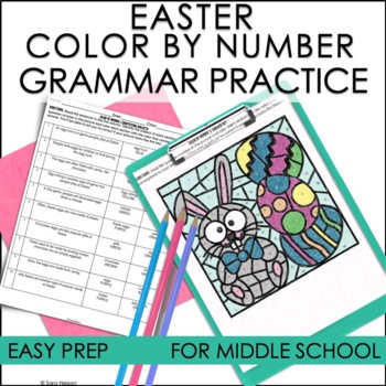 Preview of Easter Activities for Middle School Color By Number Grammar Practice
