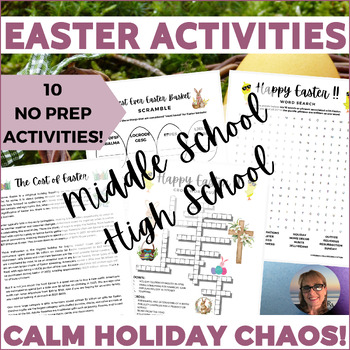 Preview of Easter Activities Puzzles Middle High School No Prep Sub Plans Independent Work