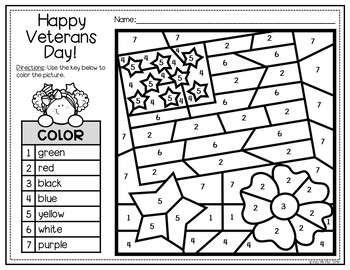 Veterans Day Activities for Writing and Math | Color by Number and ...