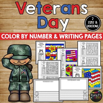 Preview of Veterans Day Activities for Writing and Math | Color by Number and Writing Pages