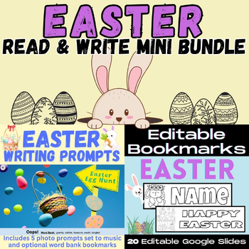 Preview of Easter Activity Bundle | Digital Writing Prompts & Editable Bookmarks to Color