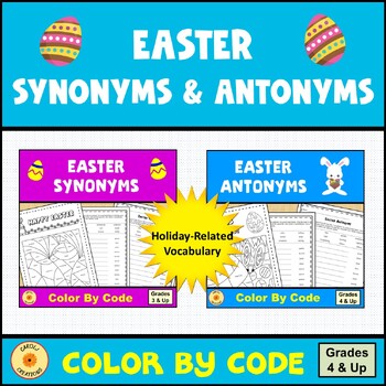 Preview of Easter Activity Color By Code Synonyms and Antonyms BUNDLE