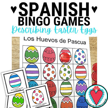Preview of Spanish Easter Activity Bingo Game - Describe Colors of Easter Eggs - Pascua