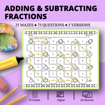 Preview of Easter: Adding & Subtracting Fractions Maze Activity
