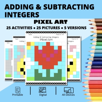 Preview of Easter: Adding & Subtracting Positive & Negative Integers Pixel Art Activity