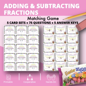 Preview of Easter: Adding and Subtracting Fractions Matching Game