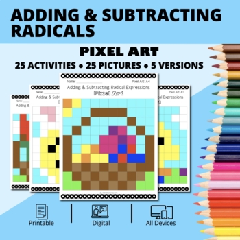 Preview of Easter: Adding and Subtracting Radical Expressions Pixel Art Activity