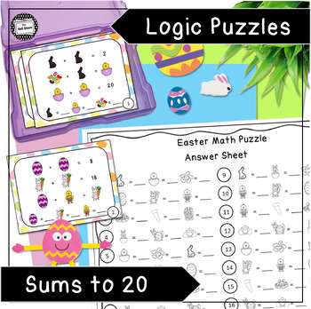 Preview of Easter Addition Sums to 20 Logic Puzzle Math Enrichment Activity