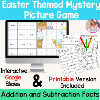 Preview of Easter Addition and Subtraction Facts Mystery Digital and Printable Game