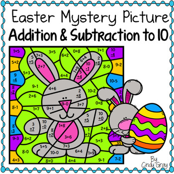 Preview of Easter ~ Addition and Subtraction Within 10 ~ Color by Code ~ Easter Bunny