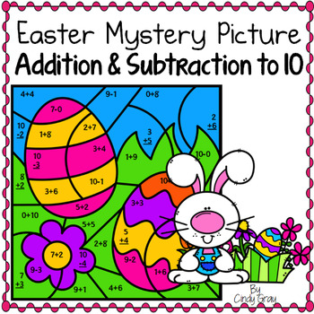 Preview of Easter ~ Addition and Subtraction Within 10 ~ Color by Code ~ Two Easter Eggs