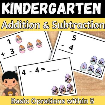 Preview of Easter Addition & subtraction fact within 5 Kindergarten Spring Math Game Center