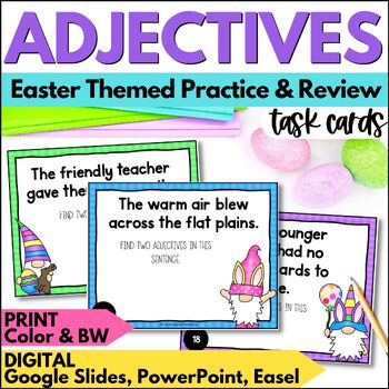 Preview of Easter Adjectives Task Cards - Spring ELA Grammar Practice and Review Activities