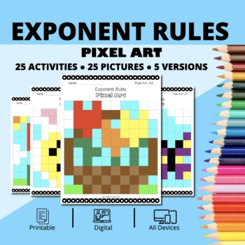 Preview of Easter: Algebra Exponent Rules Pixel Art Activity