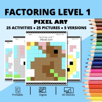 Preview of Easter: Algebra Factoring Level 1 Pixel Art Activity