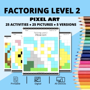 Preview of Easter: Algebra Factoring Level 2 Pixel Art Activity