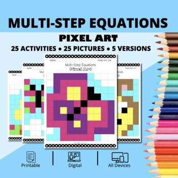 Preview of Easter: Algebra Multi-Step Equations Pixel Art Activity