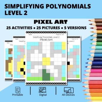 Preview of Easter: Algebra Simplifying Polynomials Level 2 Pixel Art Activity