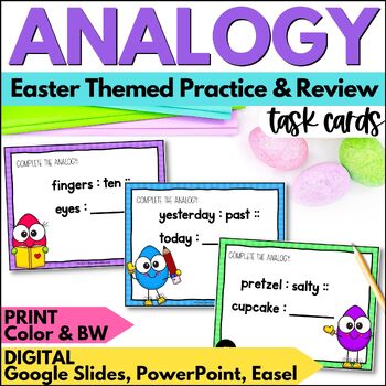 Preview of Easter ELA Analogy Task Cards Activities - Spring Reading & Vocabulary Practice