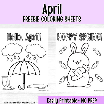 Preview of Easter | April Coloring Sheets FREEBIE | Hoppy Spring Bunny | Hello April Rain