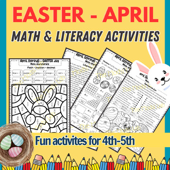 Preview of Easter- April Math and Literacy Activities No Prep, 4th 5th Grade