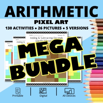 Preview of Easter Arithmetic BUNDLE: Math Pixel Art Activities