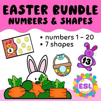 Preview of Easter BUNDLE - ESL lesson for kindergarten (Numbers and Shapes)