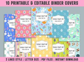 Preview of Easter Binder Cover, 10 Printable/Editable Easter Eggs Covers + Spines