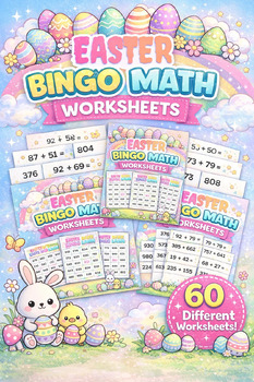 Preview of Easter Bingo Math Worksheets | Addition Practice Game | Spring Math Activities
