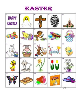 Preview of Easter Bingo Vocabulary Game (25 words, 30 different cards + calling cards)