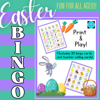 Preview of Easter Bingo| 30 Bingo Cards| Teacher Call Out Cards Included| Bingo Games|Party