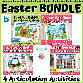 Preview of Easter Articulation Bundle Boom Cards™ 4 Spring Speech Therapy Activities