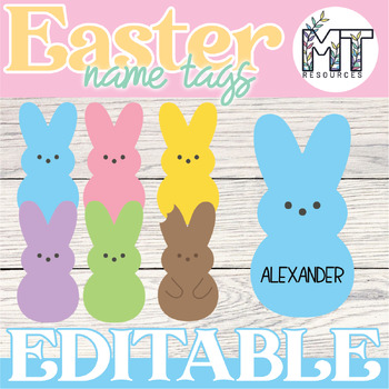 Preview of Easter Bulletin Board Easter Bunny Peeps Name Tags EDITABLE