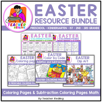 Preview of Easter Bundle - Easter Bunny Math & Coloring Pages for Preschool & 12th