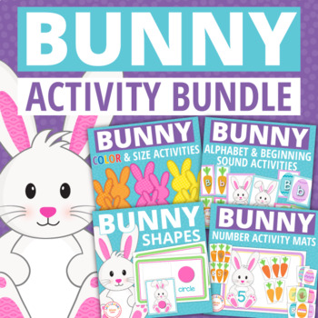 Preview of Easter Bunny Math & Literacy Centers Phonics Activities Preschool Prek BUNDLE
