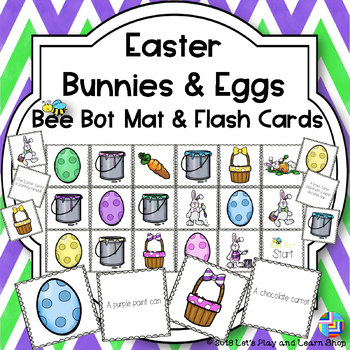 Preview of Easter Bunnies & Eggs Bee Bot Mat and Flash Cards