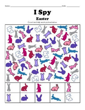 Preview of Easter Bunnies I Spy | Count and Color | Math and Graphing Activities