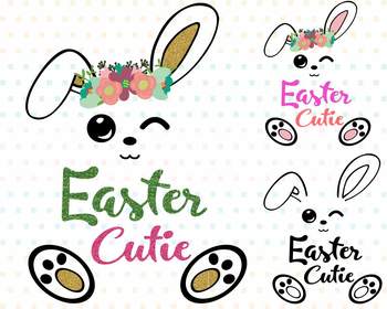 Preview of Easter Bunny Clipart Silhouette Glitter Rabbit carrot Egg Hunt outline 759S
