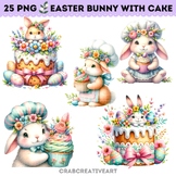 Easter Bunny Clipart, Watercolor Decorations with Cake and