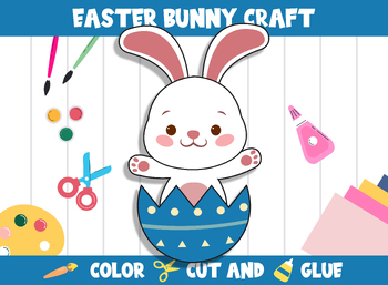 Preview of Easter Bunny Craft Activity - Color, Cut, and Glue for PreK to 2nd Grade