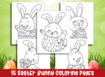 Preview of Easter Bunny Delight: 15 Whimsical Coloring Pages for Preschool and Kindergarten