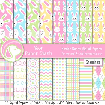 Preview of Easter Bunny Digital Scrapbook Paper Background Patterns and Backdrops