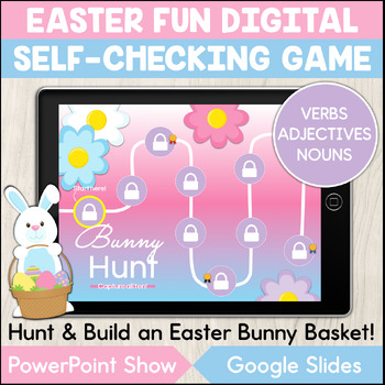 Preview of Easter Bunny Digital Game ELA Centers Adjectives Verbs Nouns
