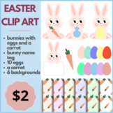 Easter Bunny, Eggs, Carrot Clip Art & Digital Paper/Backgr