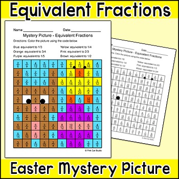 Preview of Equivalent Fractions Practice - Mystery Picture Easter Math Activity