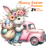 Easter Bunny Floral & Pink Truck Watercolor Clipart Set - 