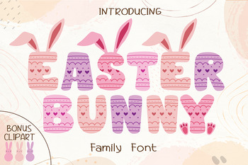 Preview of Easter Bunny Font l Easter Rabbit Ears Font With PNG SVG Decorate Element Bonus