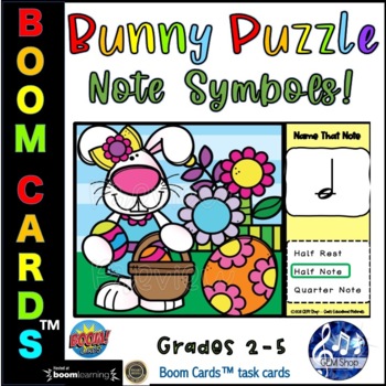 Preview of Easter Bunny Digital Activities MUSIC Boom Cards™ Note Rest Symbol REVEAL Puzzle