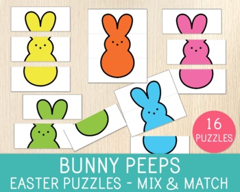 Preview of Easter Bunny Peeps Puzzles, Matching Games, Easter Activity, Colors For Kids